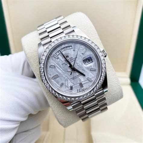 rolex white gold 40mm meteorite diamond dial clone|day date meteorite dial.